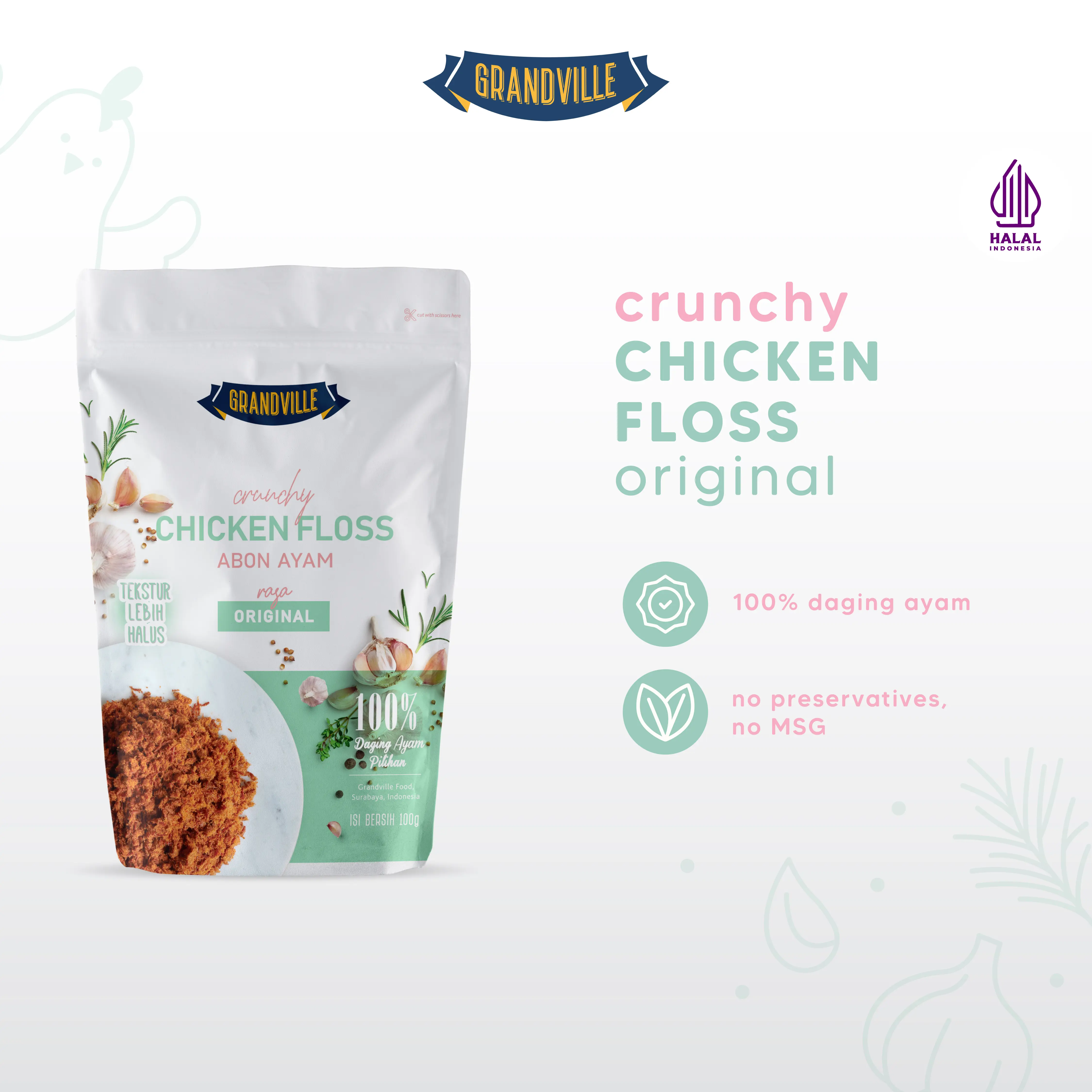 Grandville Abon AYAM Crunchy Single Pack Original - Non Msg Gluten Free