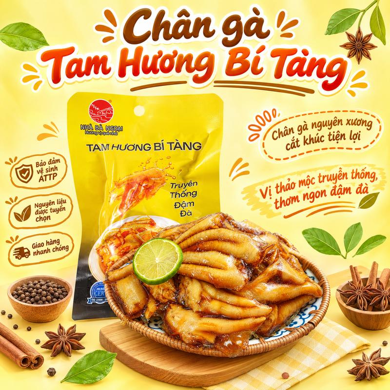 Combo Chân Gà Cay Tam Hương Bí Tàng 35g Ăn Liền - Chân Gà Nhà Bà Ngoại - Chân Gà Cắt Khúc Còn Xương - Đặc Sản Quê Hương, Vị Truyền Thống, Thơm Cay Hấp Dẫn, Hút Chân Không, Quà Tặng Người Thân