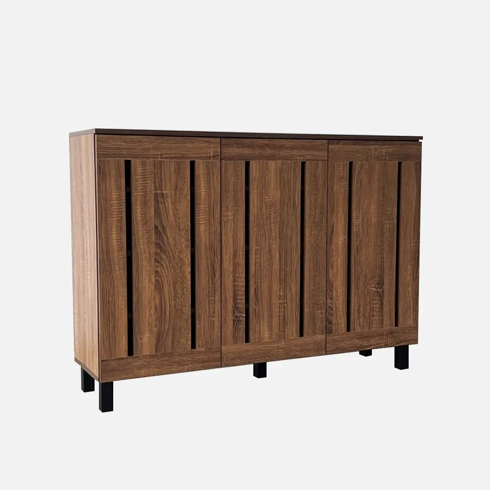 VHIVE Texas 3 Door 1.2m Shoe Cabinet - Walnut 120cm Shoe Rack Storage Cupboard Cabinet Ventilation Doors