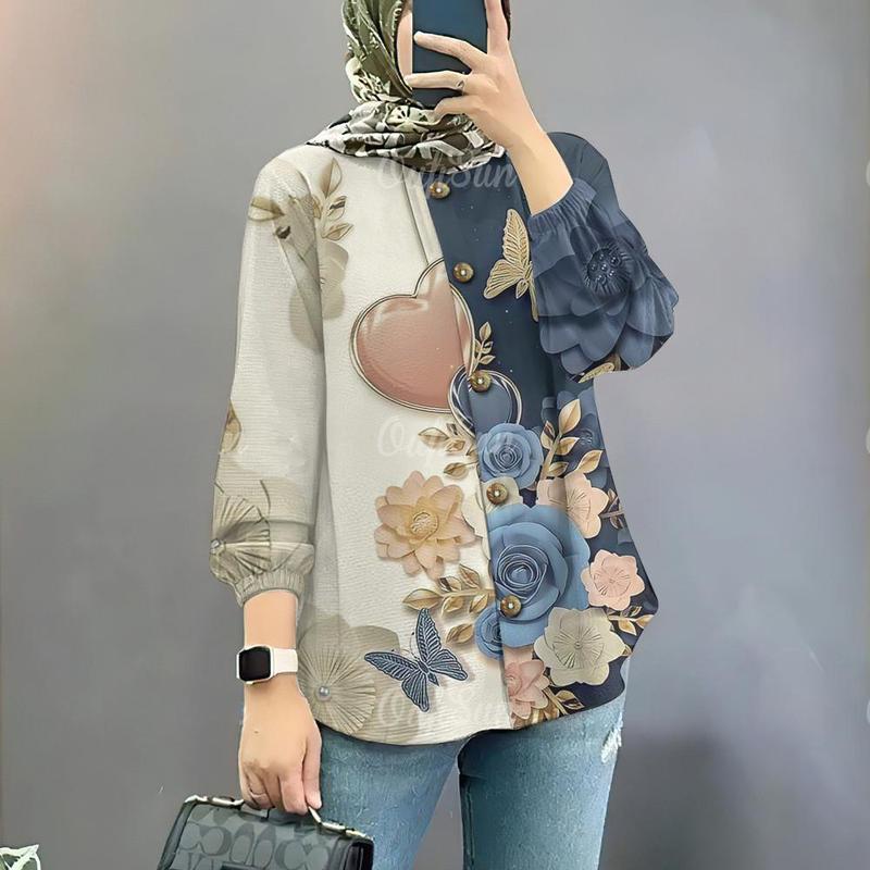 เสื้อเชิ้ตมุสลิม สำหรับผู้หญิง แขนยาว ดีไซน์พิมพ์ลาย 3 มิติ สไตล์สวยงาม แฟชั่น สไตล์เกาหลีเรียบหรู รอมเปอร์ เสื้อเชิ้ต XL และเสื้อเบลาส์ เหมาะสำหรับเล่นกีฬาและพักผ่อน เสื้อผ้ามุสลิมสีเหลือง