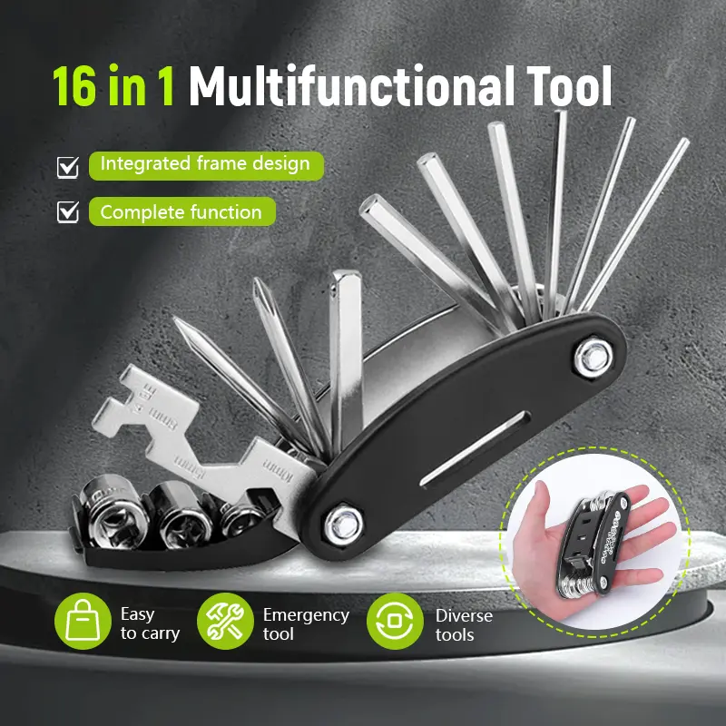 【SG Ready Stock】16 in 1 bicycle repair tool maintenance combination tire repair tool multi-function folding repair tool wrench set