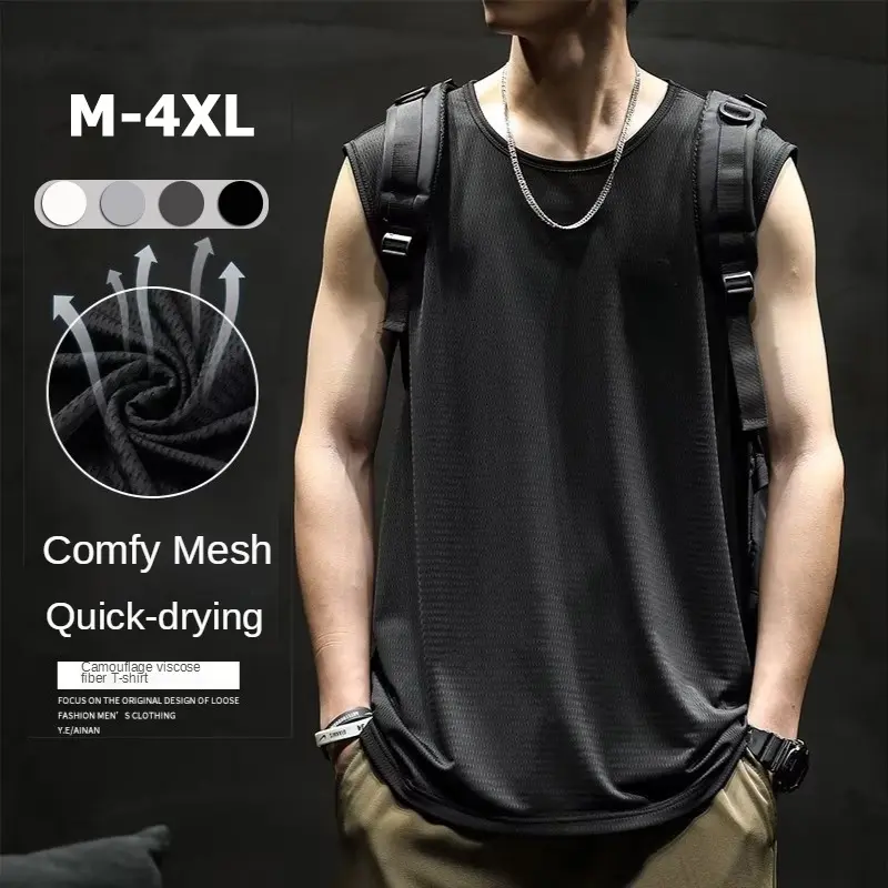 Mesh Plain Tank Men Singlet Men Comfy Quick Dry Gym Tank for Men Summer Breathable Cool Vest 4 Color Oversize Tank Sleeveless Tops