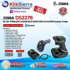 Scanner Barcode ZEBRA DS2278 | DS2278 - 1D 2D Wireless Bluetooth Barcode Scanner Include Cradle Docking - DS2208 | DS-2208 1D 2D USB - Garansi Resmi