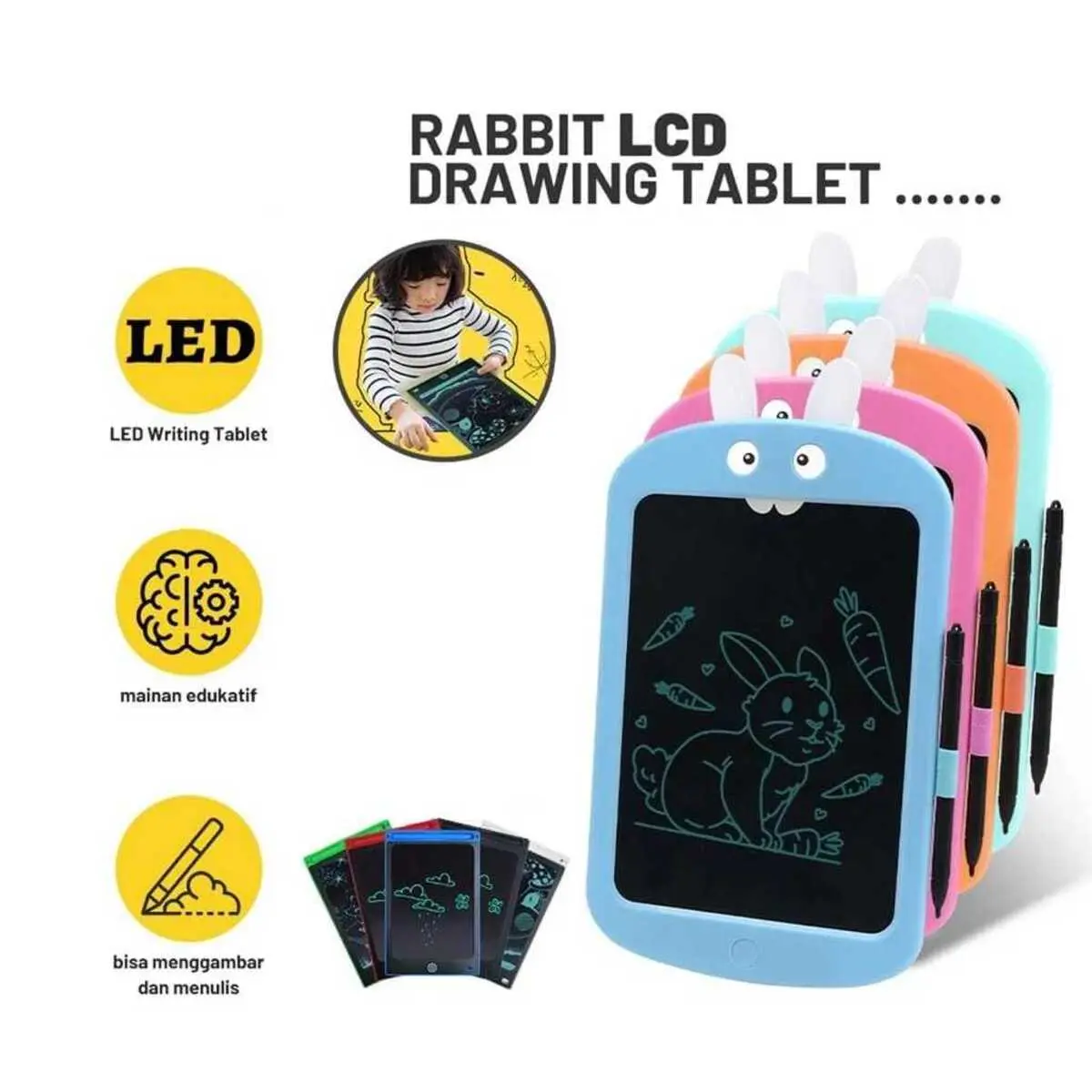 GROSIR Tablet LCD Rabbit Bunny Drawing Writing 8.5 Inch Mainan Anak Edukasi Papan Tulis Gambar Digital Bisa dihapus Toy