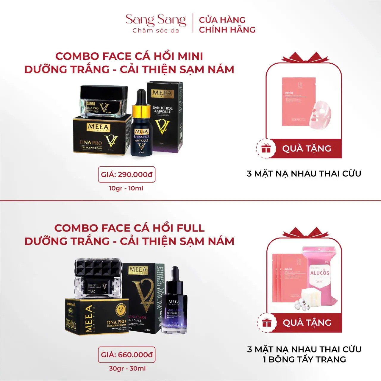 Combo Kem Face Collagen Trứng Cá Hồi và Bakuchiol + Quà Tặng