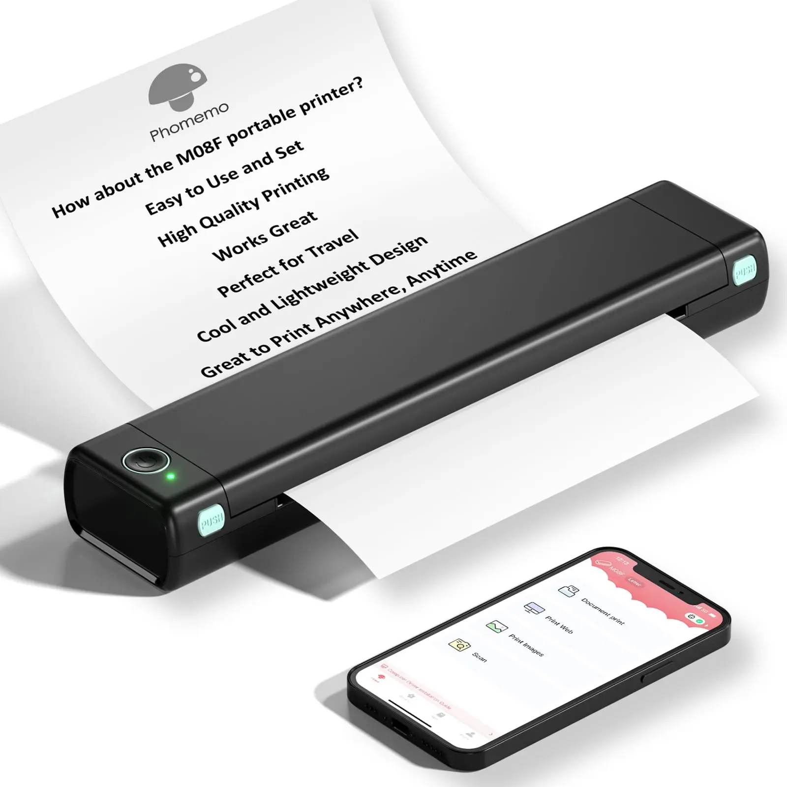 Phomemo M08F A4 paper thermal printer Portable Printer for Travel,Bluetooth Portable Printer Cordless Printer Pocket Photo Printer,Tattoo Sticker,With APP