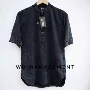 Kemeja Koko Kurta Jeans Denim Baju Koko Jeans Pria Elegan Premium