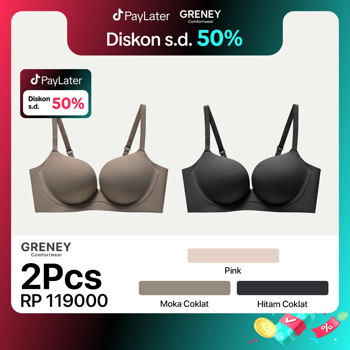 GRENEY-Gbras-(2PCS)Bra One Piece Warna Kombinasi Penuh ringan Bh Wanita Beha Pakaian Dalam Remaja Basic Tanpa Kawat Cewek Lingerie Plain Desain Kontras Push up Berbentuk Dan Nyaman Tingkatkan Mengumpulkan PD Busa Wireless Seamless Cantik Dewasa-89616