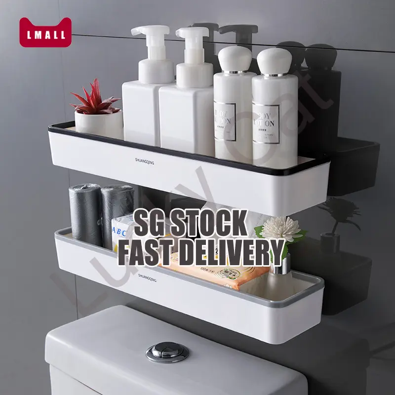 SG STOCK Toilet Rack Shelf Bathroom Rack Storage Shelf Wall Drain Shelf Free Perforation