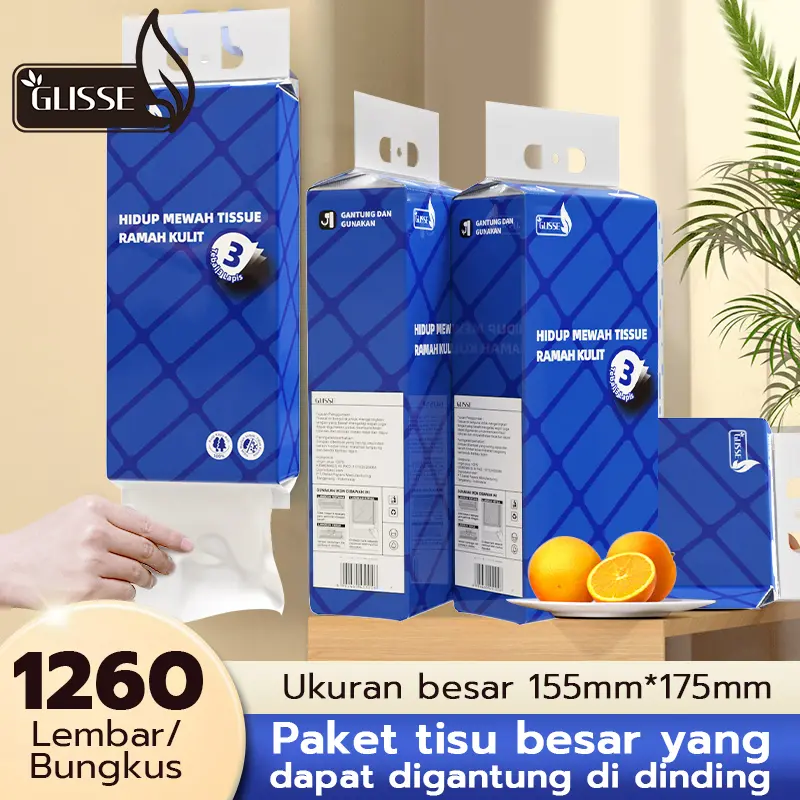 【GLISSE】 Tisu Gantung  tebal 3 PLY  1260 Helai untuk pakai dirumah ekonomis Tisu makanan dengan kemasaan besar