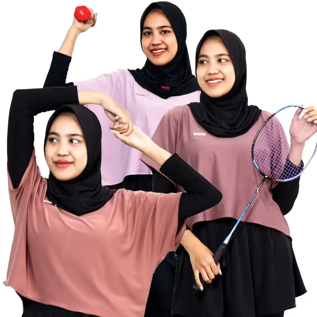 READY STOK Set Baju Olahraga Wanita 3in1 Sport Crop Atasan Muslim Panjang Tunik Polos Bahan Jersey Joya Kompression Anti-Bau Stylish untuk Olahraga Berlari