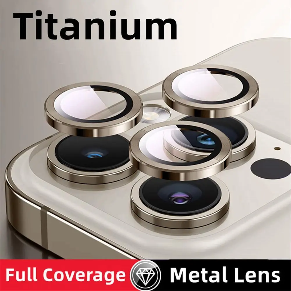 Natural Titanium Color Camera Protector For iPhone 12 13 14 15 Pro Max 14 15 Plus Cap Full Cover Tempered Glass Camera Protection Film