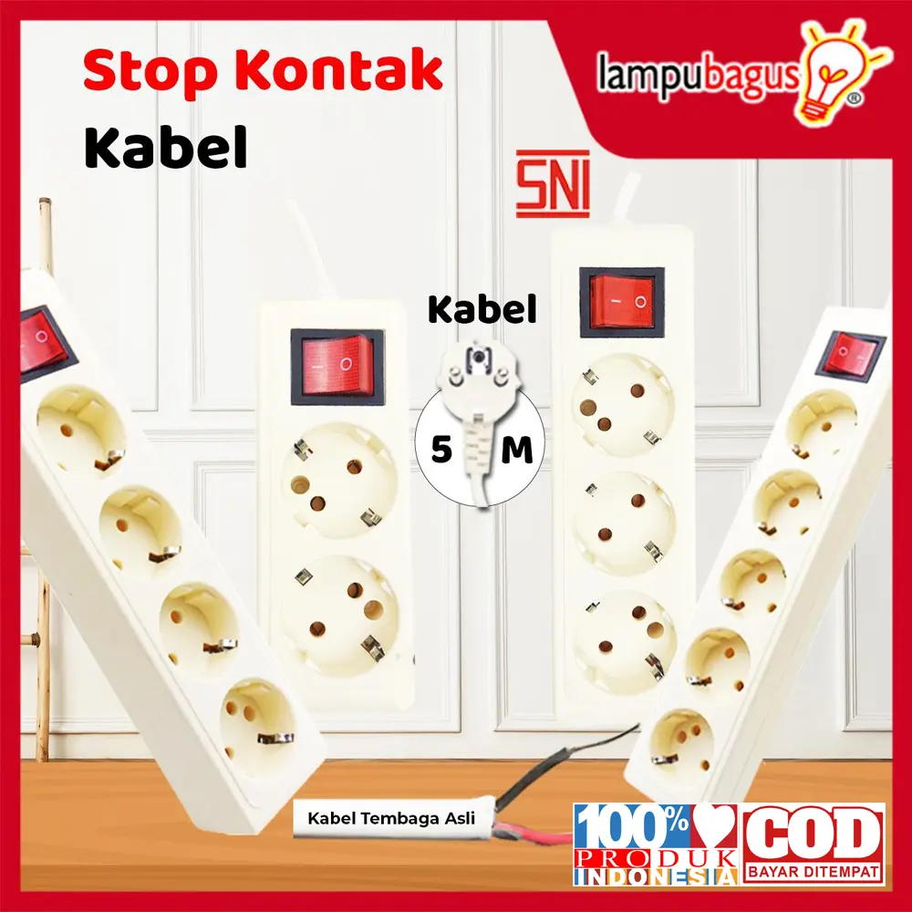 Stop Kontak Kabel 2/3/4/5 Lubang 5 Meter Stop Kontak Listrik Saklar