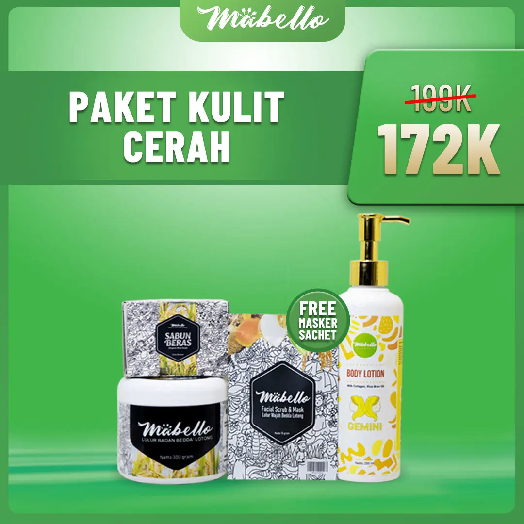 Mabello Paket Kulit Cerah/beddalotong/MABELLO/Brigthening Bodylotion/Lulur Hitam/ Pencerah kulit/ Minyak kelapa/ Mandi