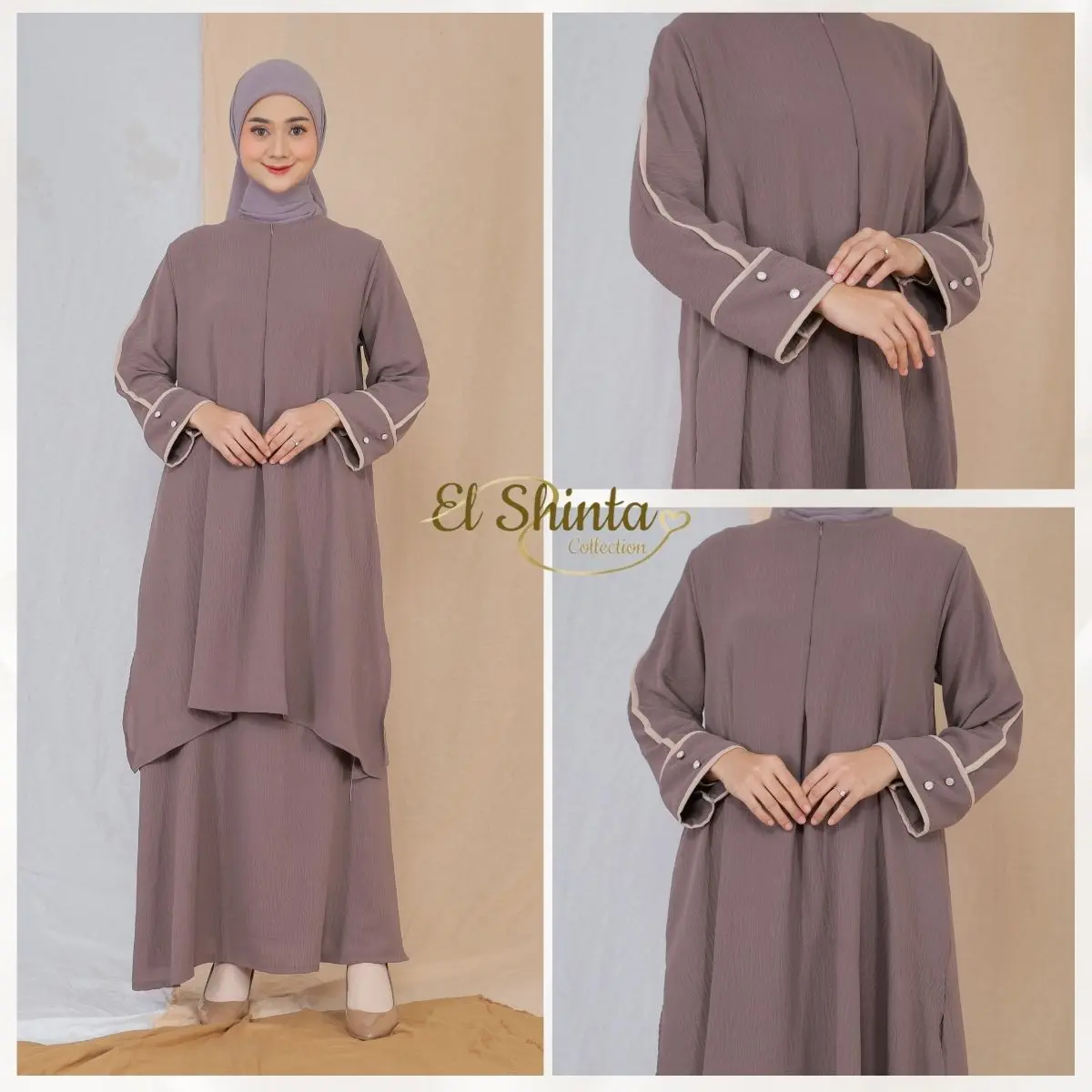 Anahira One Set Melayu Setelan Rok Terbaru Jumbo Wanita Muslim Crinkle Airflow Set Gamis Syari