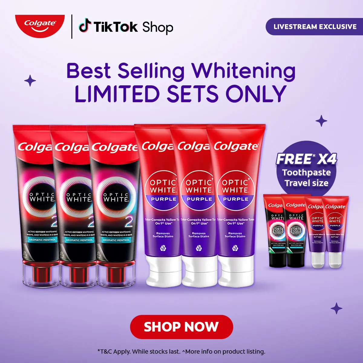 [Livestream Exclusive] COLGATE Best Selling Whitening Toothpastes - Optic White O2 (Aromatic Menthol/Peach Osmanthus) & Optic White Purple Toothpastes