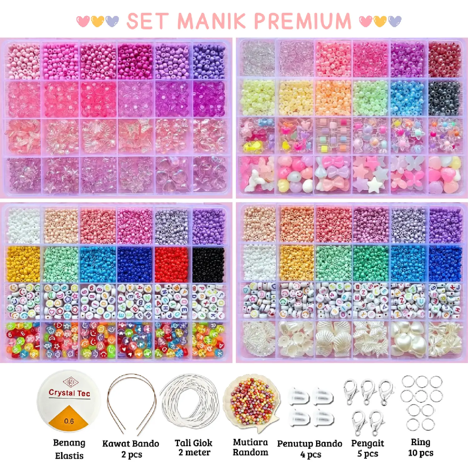 Manik Pasir 1 Box - Manik2 Mote Payet Pasir Paket DIY (BONUS Benang Elastis + Tali Giok + Manik Random + Pengait Udang + Ring) - SM001
