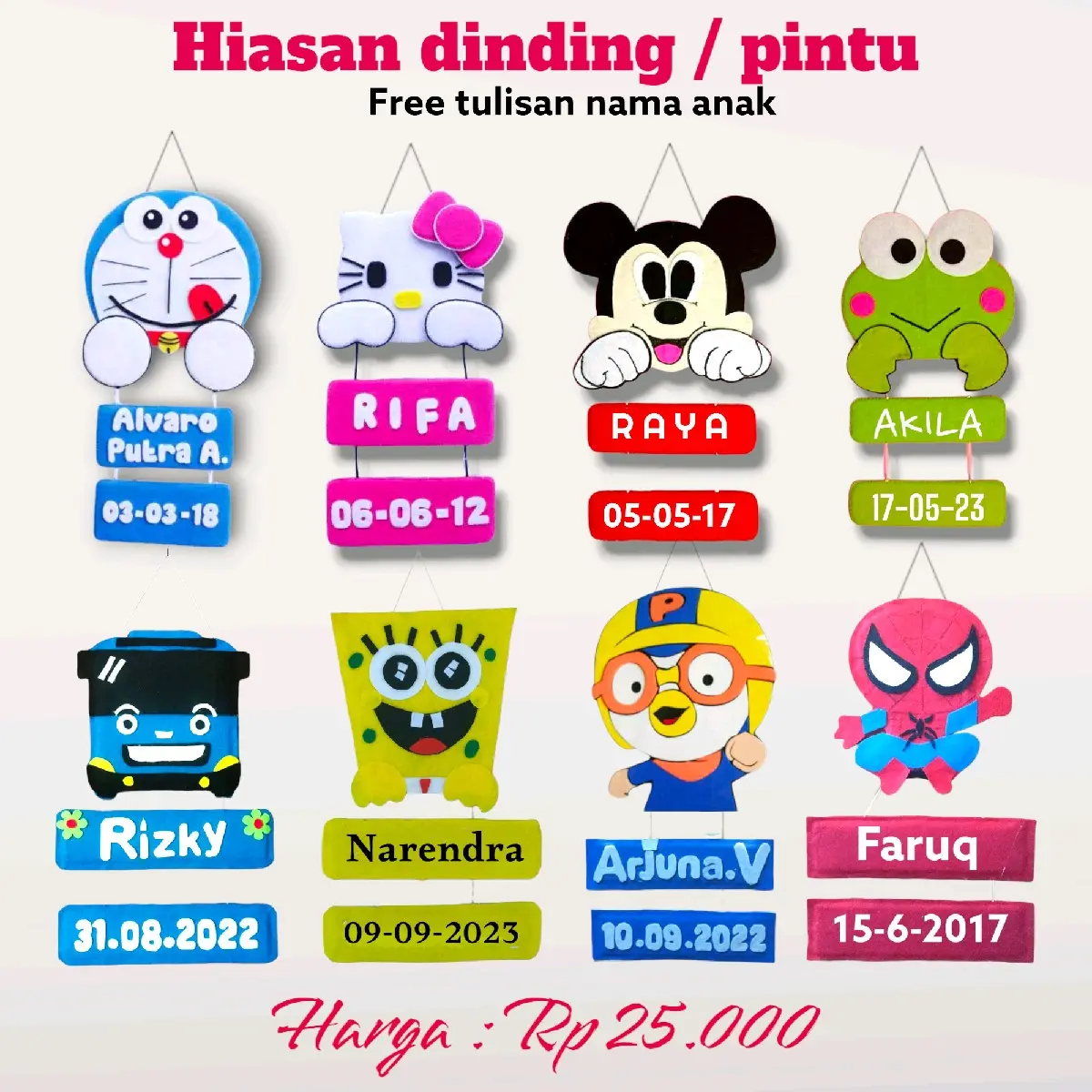 Hiasan dinding / pintu karakter - Hiasan gantung tulisan nama - Hanging door Anak