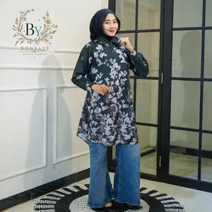 Tunik Haniya Print  bahan adem lembut nyaman di pakai tampilan mewah elegan