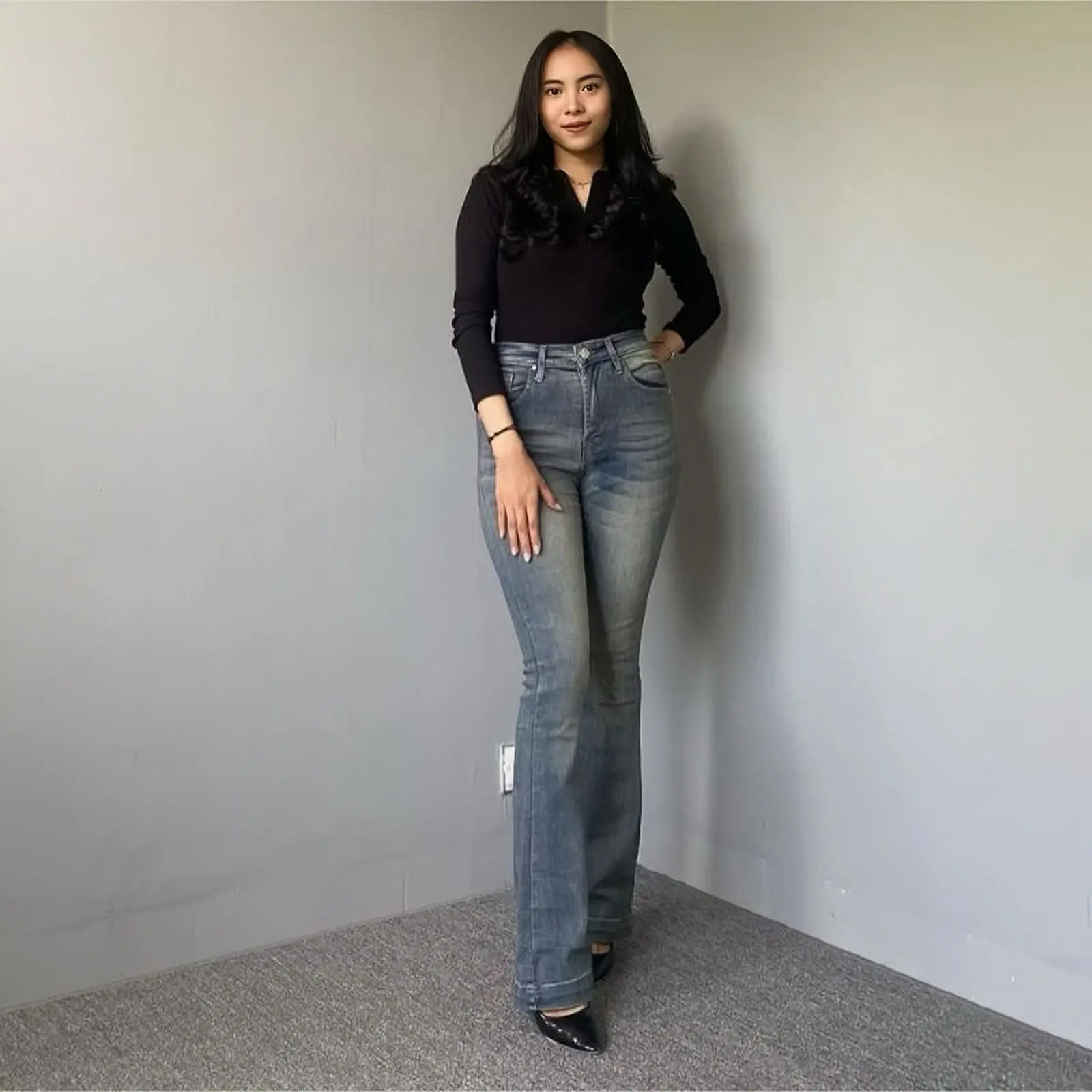 Highwaist Cutbray Jeans Retro-Celana Panjang Jeans Cutbray Wanita-Cutbray Retro Vintage Tebal