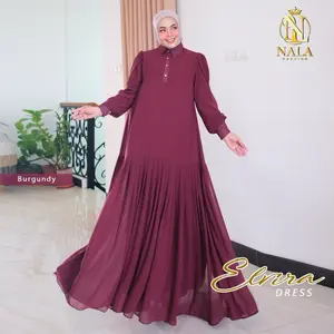 Nalafashion Elvira Maxy Dress Bahan Ceruty Babydoll Gamis Susun Rempel Depan kancing aktif Busui Lengan kancing Wudhu Friendly