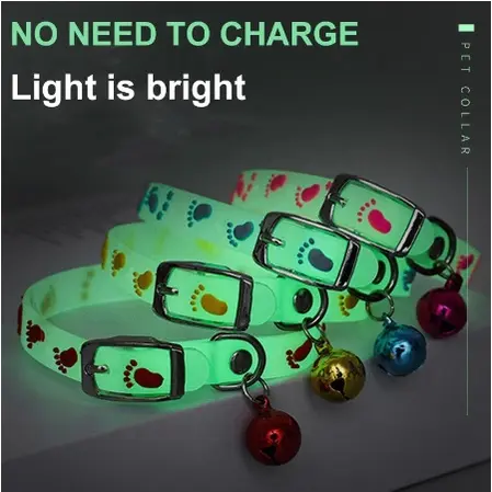 Pet Glowing Collars with Bells Glow at Night Dogs Cats Necklace Light Luminous Neck Ring Accessories