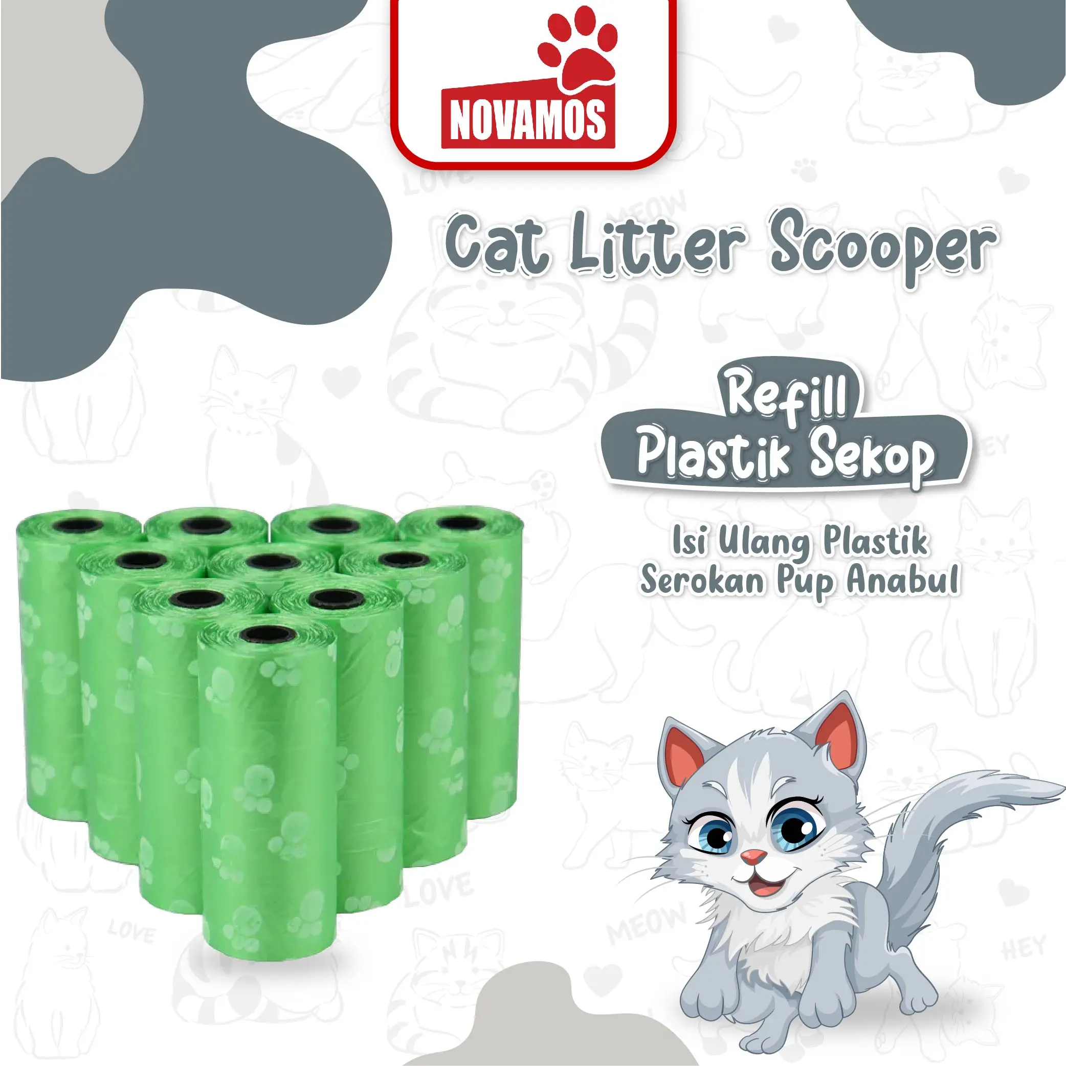 Novamos Refill Plastik Sekop Kotoran Kucing dan Anjing ( 1 gulung isi 15 pcs kantong ) Poop Bag Refill Kantong Plastik Sampah Popok