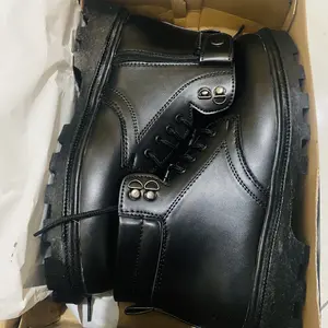 Sepatu PDH Pria Polri TNI Polisi Satpam Security Resleting Hitam Doff Kilap Bahan Kulit Sintetis Kualitas Tinggi Tali 120cm Anti Slip Made in Bandung Boots Shoes Karet Kerja