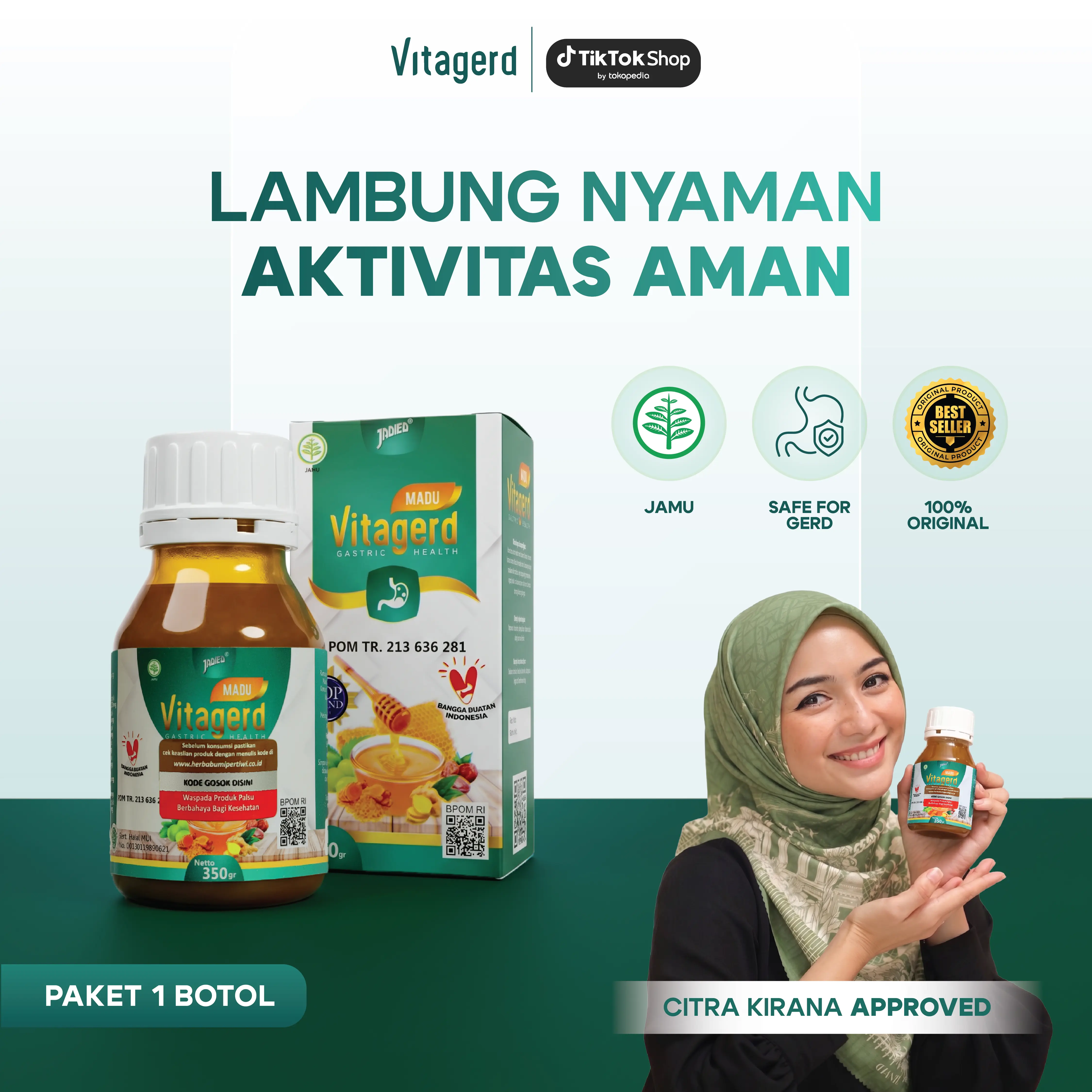 Vitagerd - Madu Lambung Membantu Masalah Asam Lambung, Gerd, Mual, Muntah dan Ganguan Pencernaan - BPOM & Halal MUI | Organik