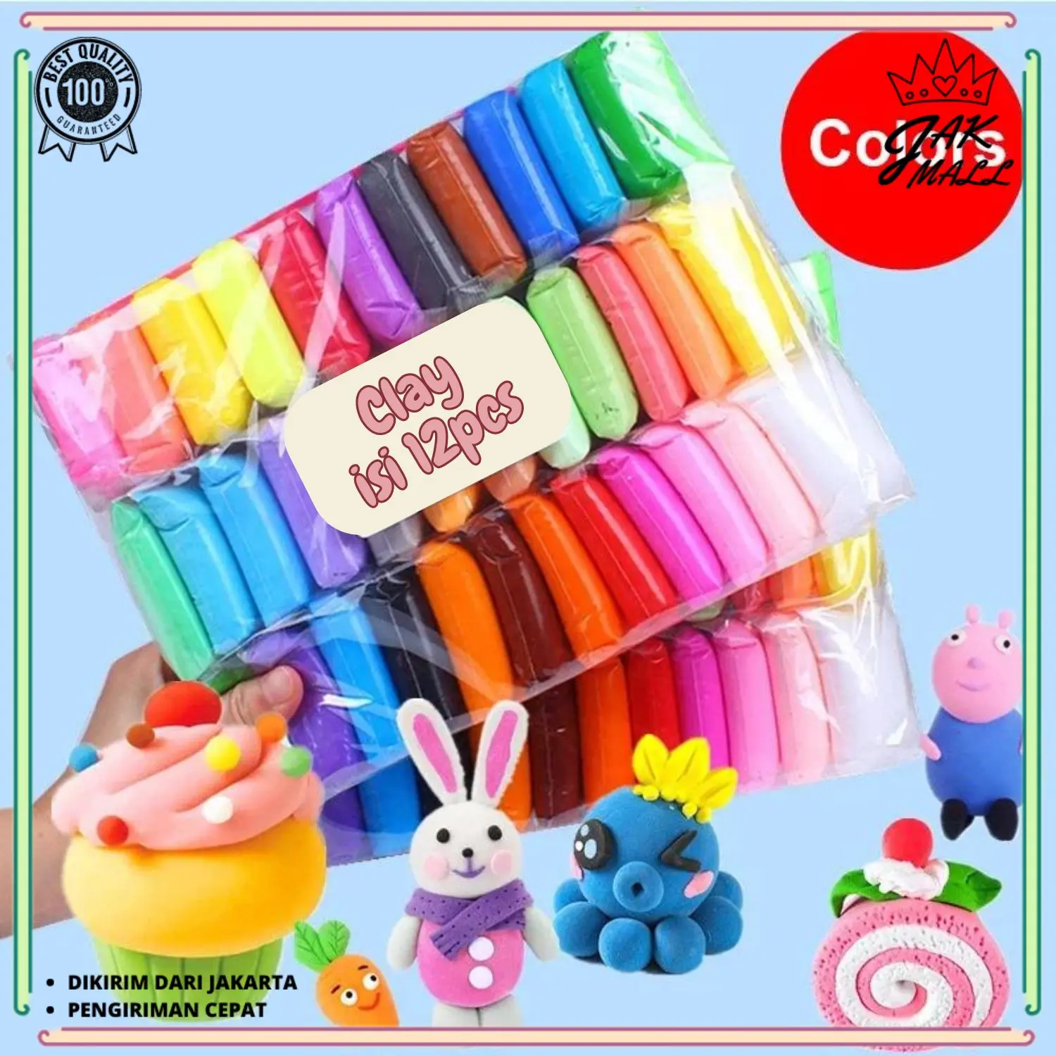 Clay Polymer Mainan Anak Isi 12pcs Edukasi Slime Clay Dough Colour Play JM Permainan