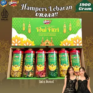 PAKET SNACK LEBARAN URAAA!! 1 Box Isi 6 Toples/Botol Kombinasi Kacang dan Snack Kacang Food Gift
