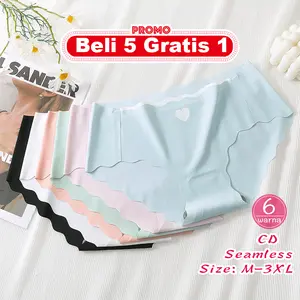 Isi 6pcs Celana Dalam Seamless Wanita CD Mulus Premium Quality Es Sutra CD Seamless wanita Dewasa Setengah Lusin 1005 Set Motif Love Waist