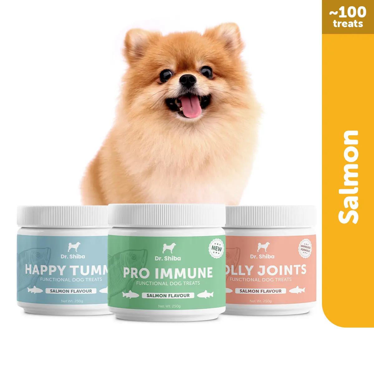 Dr Shiba Happy Tummy, Jolly Joints, Pro Immune Healthy Dog Treats Triple-Care Bundle | Dog Essentials | Dog probiotics, Dog Multivitamins | Appetite Booster for Dogs Savory Salmon Flavor | Vet Recommended |Your Pet's Ultimate Nutritional Support