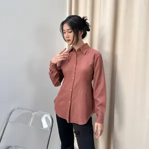 MSR Elsira - Kemeja Wanita Kerja Kantoran Cewek Kuliah Kekinian Blouse Polos Atasan Lengan Panjang Muslim