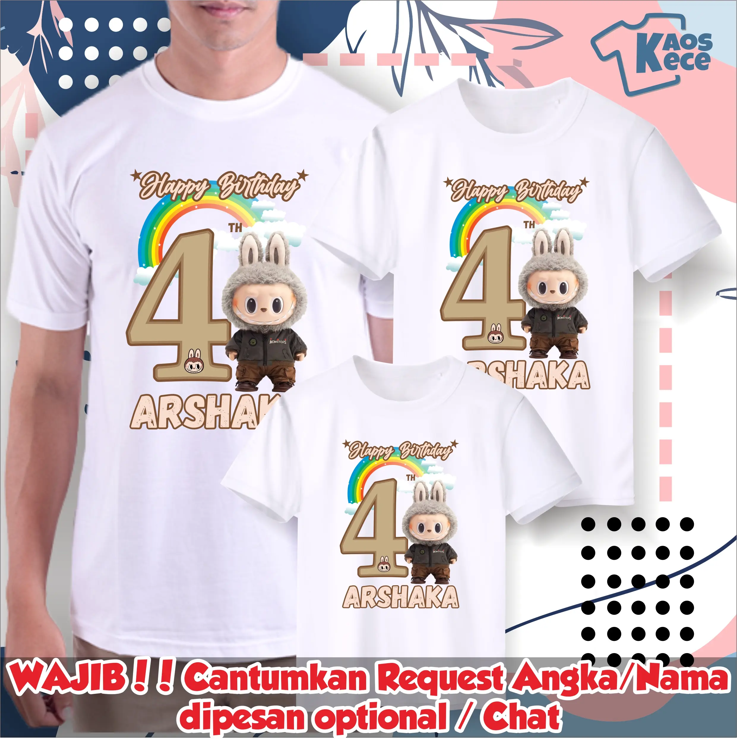 Kaos Ulang Tahun Labubu couple Gratis sablon nama