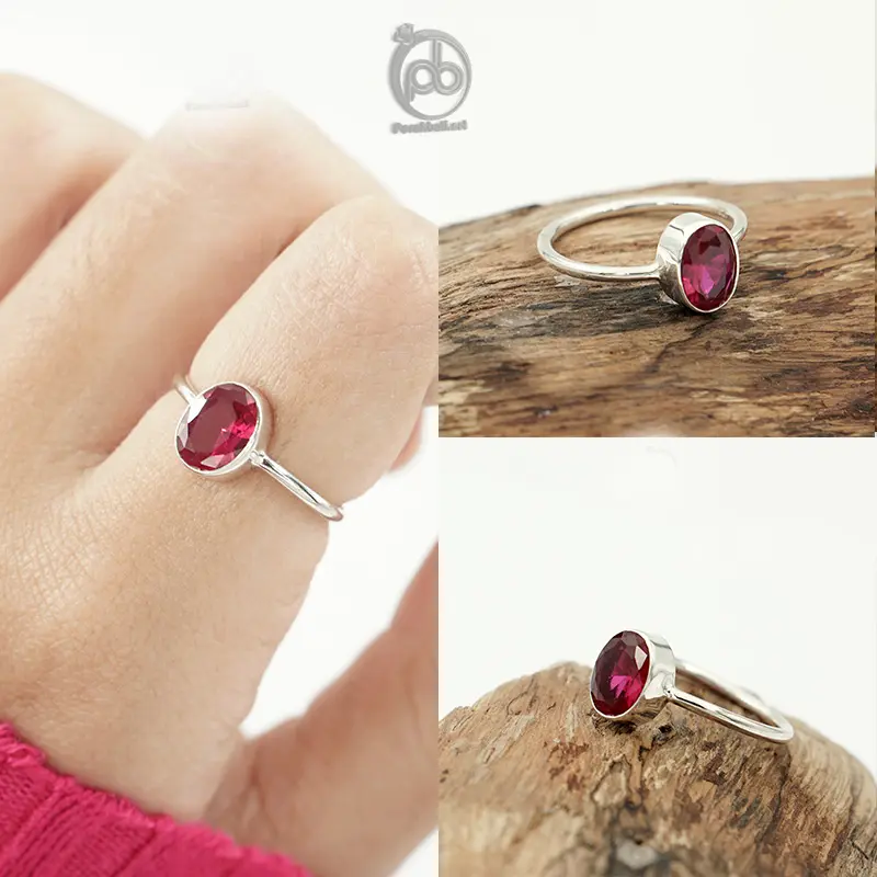 Cincin Wanita Perak Asli 925 Red Ruby Merah Elegant Cutting