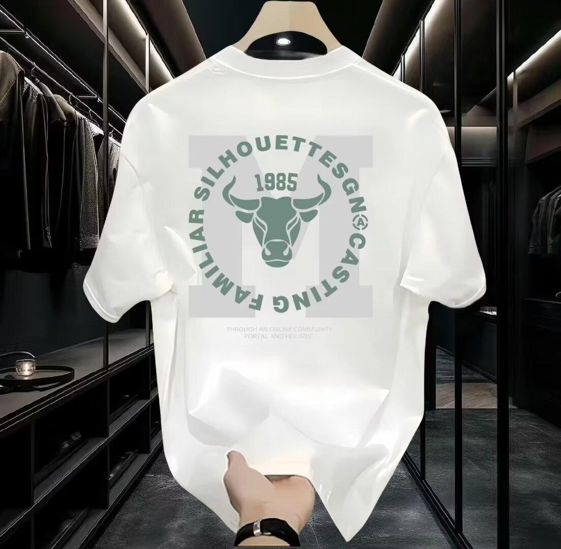 Men's streetwear slim-fitting short-sleeved t-shirt men's new bull's head letter trendy brand trendy round neck printing fashionable pure cotton trendy loose men's and women's retro novelty pattern printing | Kekinian