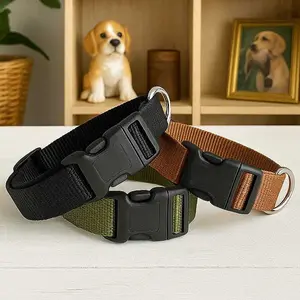 Kalung Anjing Webbing Kuat & Tebal – Adjustable Nylon Collar Gesper Plastik – Warna Hitam, Cokelat, Hijau Army, Biru, Pink, Kuning, Abu, Cream