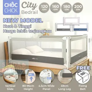 Choc Chick City Bedrail Pagar Pengaman Ranjang Anak Dewasa Bayi Bed 200cm Pink Adjustable Height 80-95cm Safety Locks EVA Cushioning Quick Release Rail