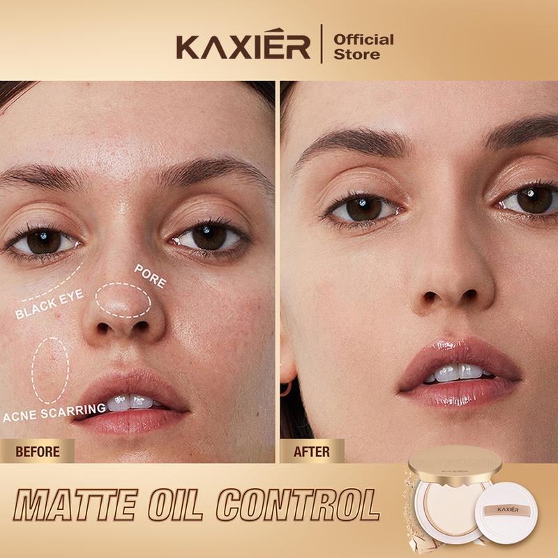 KAXIER Powder Two Way Cake Pressed Powder High Coverage Oil Control Acne Cover Matte