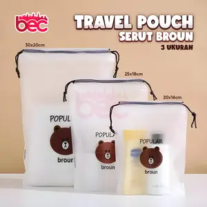 [BEC] Travel Pouch Serut Broun Organizer Serbaguna / Tas MakeUp Kosmetik Motif / Tas Travel Waterproof Serbaguna