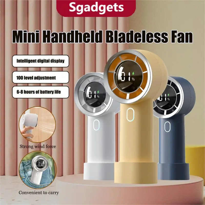 2024Upgrade Turbofan Portable Fan Strong Wind , 100Gear LED Display Mini Table Fan Cooling USB Battery Handheld Fan