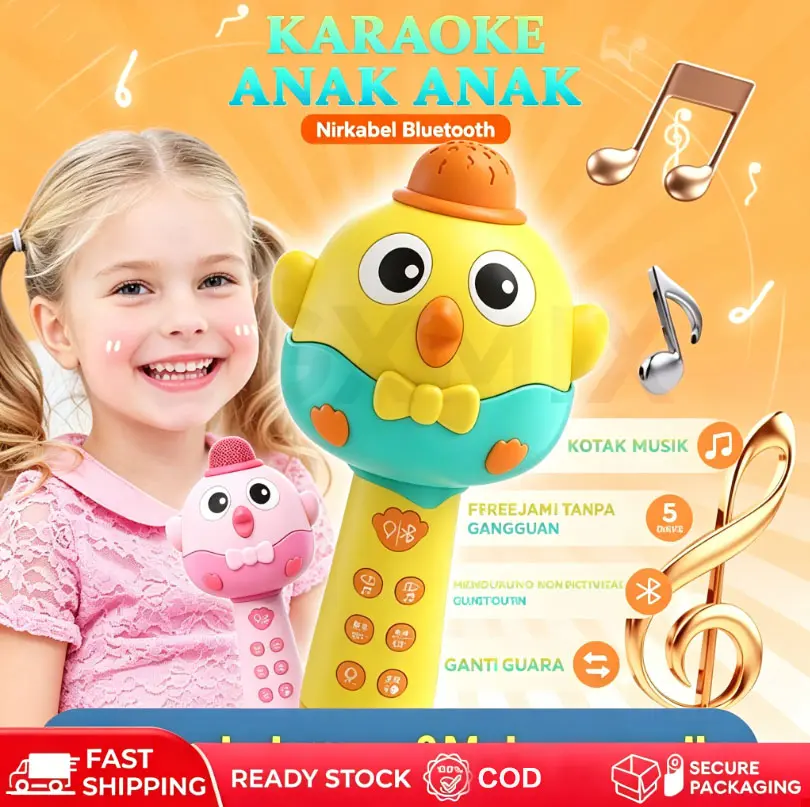 [Ready] COD Mainan Mikrofon Anak Mikrofon Bluetooth Wireless dengan Fitur Speaker Nyanyi untuk Bayi&Anak Kuning/Merah muda