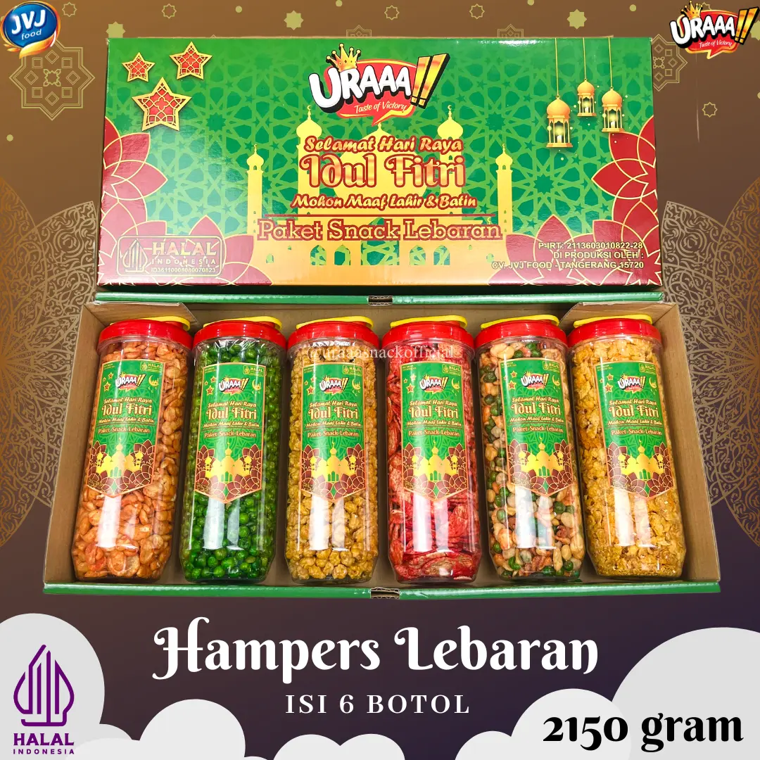 PAKET SNACK LEBARAN URAAA!! 1 Box Isi 6 Toples/Botol Kombinasi Kacang dan Snack Gift Food Manis