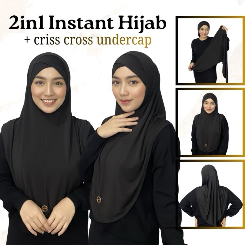 AC 2in1 Instant Hijab + criss cross inner cap (with metal tag)