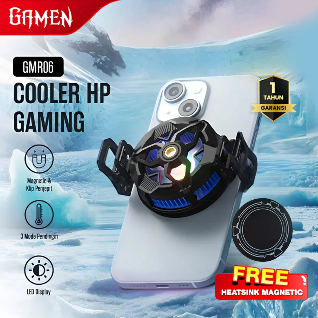 GAMEN Radiator Fan Cooler GMR06 Heatsink Magnetic Mobile Phone Pendingin HP Super Cooling Fan Gaming Bahan Semikonduktor Mendinginkan dalam Sekejap Compatible Dengan Semua Tipe HP Original - Garansi 1 Tahun