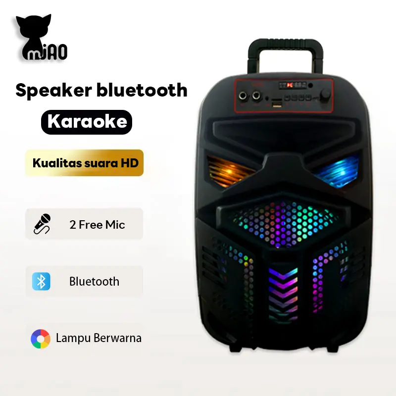 Speaker Bluetooth Karaoke SUPER BASS Free 2 Microphone / 1 Microphone / 9inch Wireless Speaker Bluetooth Karaoke Nirkabel