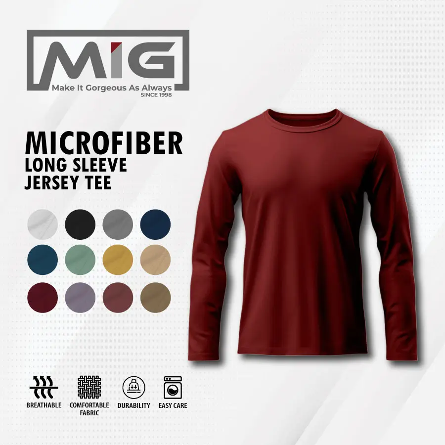 MIG Microfiber Unisex 160gsm Jersey T Adult Quick Dry Round Neck Long Sleeve Plain T Shirt