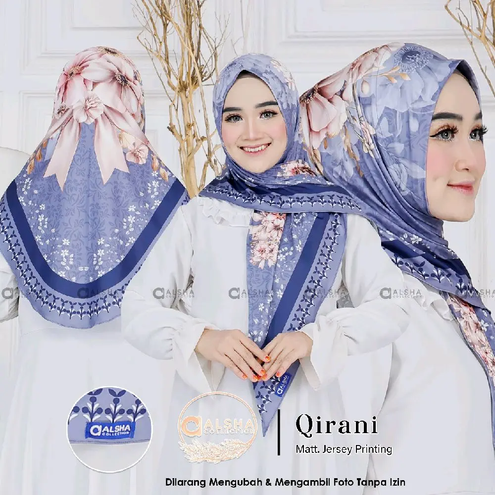 Alesha Hijab - QIRANI MALAY Jilbab SEGITIGA Printing Flower By Alsha Hijab Instan Bergo