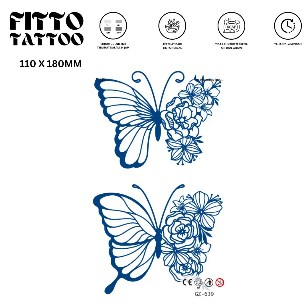 tatto temporary premium kupu-kupu tattoo butterrfly stiker Tato Temporer Fruit Ink tatoo semipermanen